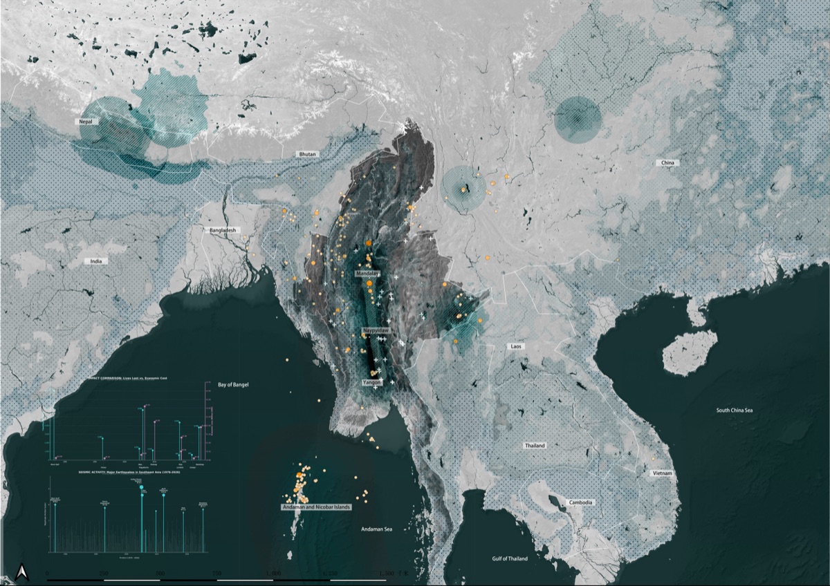 蓝绿色区域研究地图